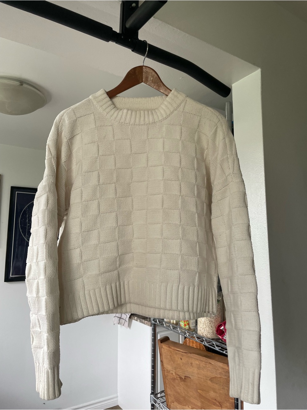 Abercrombie & Fitch Cream Checkerboard Crewneck Sweater